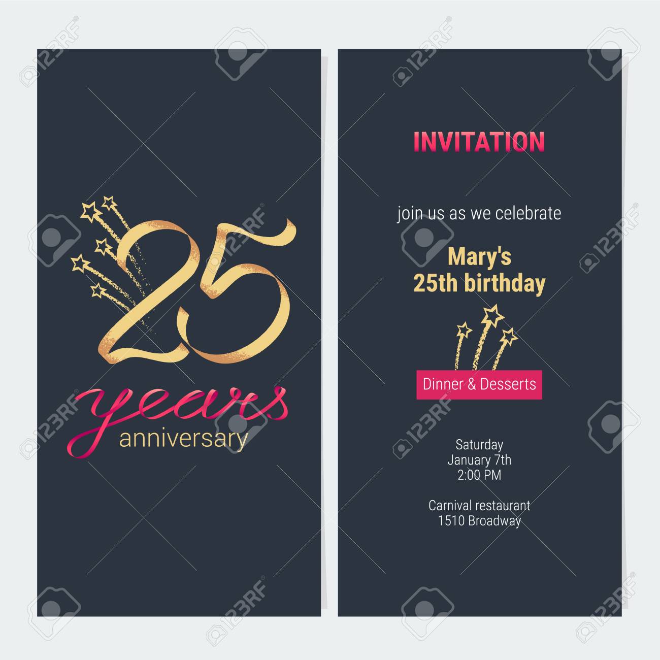 25 years anniversary invitation to celebrate vector illustration. Design template element with golden number and text for 25th birthday card, party invite. - 96469823 25 years anniversary invitation to celebrate vector illustration. Design template element with golden number and text for 25th birthday card, party invite. - 96469823