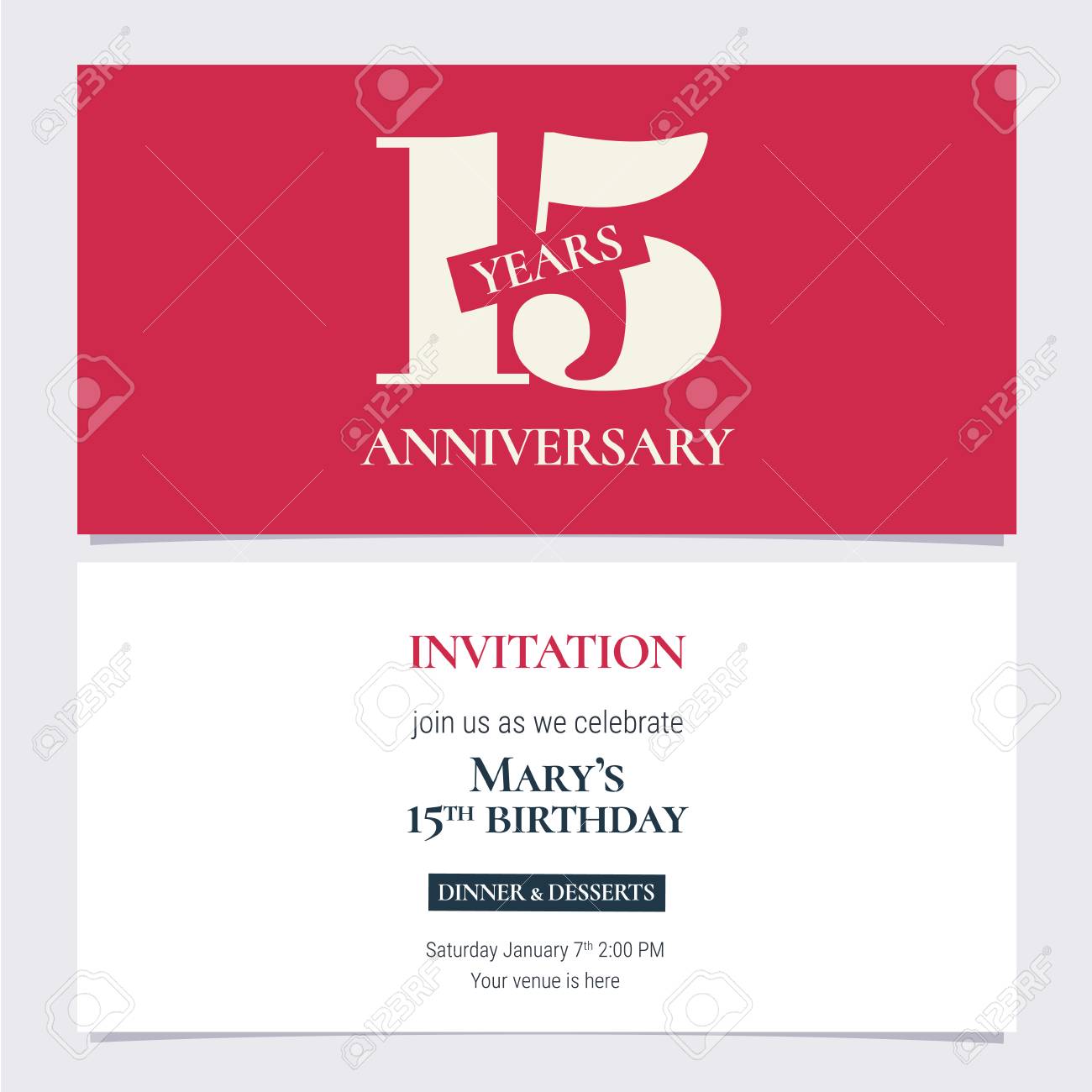 15 years anniversary invitation illustration design template