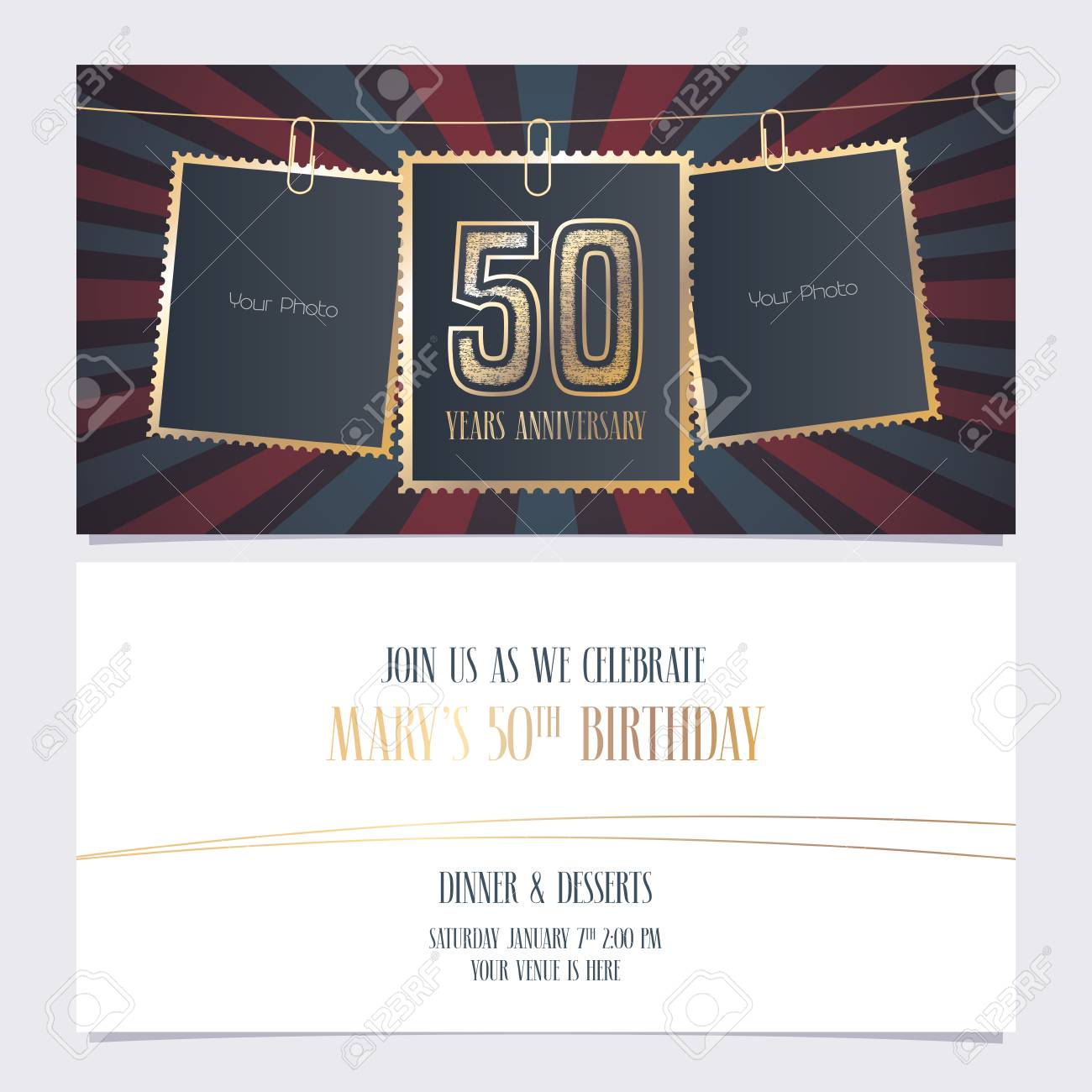 50 years anniversary party invitation vector template illustration 50th birthday card template