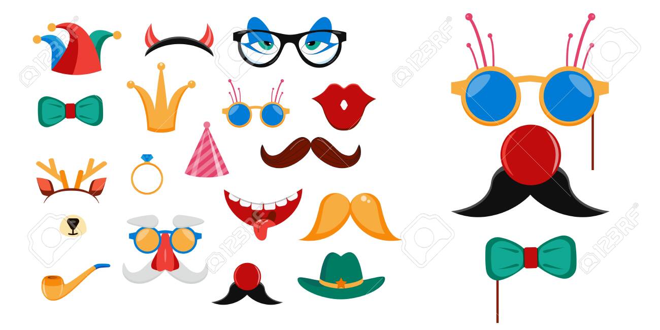 Large photograph booth props preset for birthday or enjoyable get together vector case in point image regarding Printable Photo Booth Props Birthday called Huge picture booth props preset for birthday or enjoyable bash vector case in point