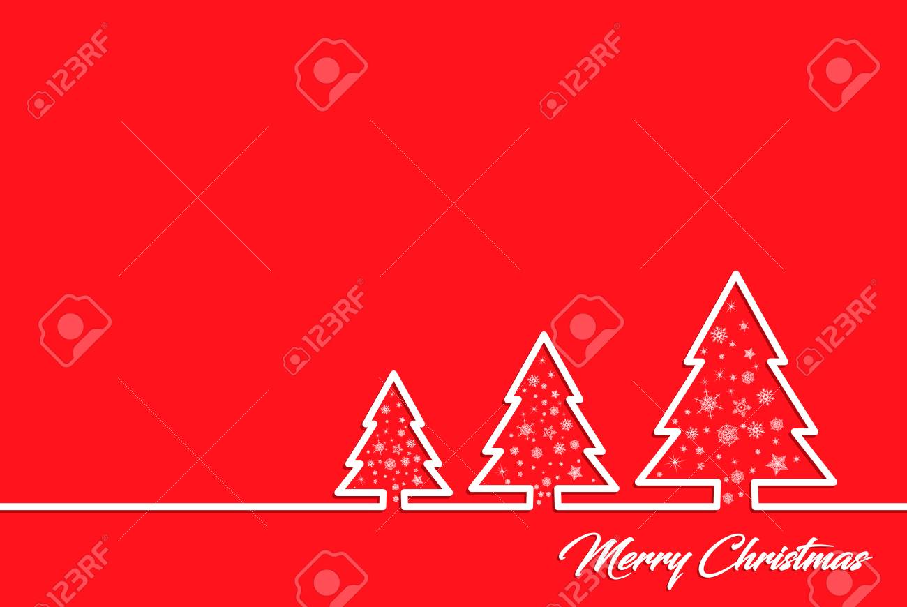 Carte De Voeux Creative Pour Les Fetes De Fin D Annee Et De Noel Sur Un Fond Rouge Contours Blancs Arbres De Noel Graphiques Vectoriels Flocons De Neige Blancs Clip Art Libres De