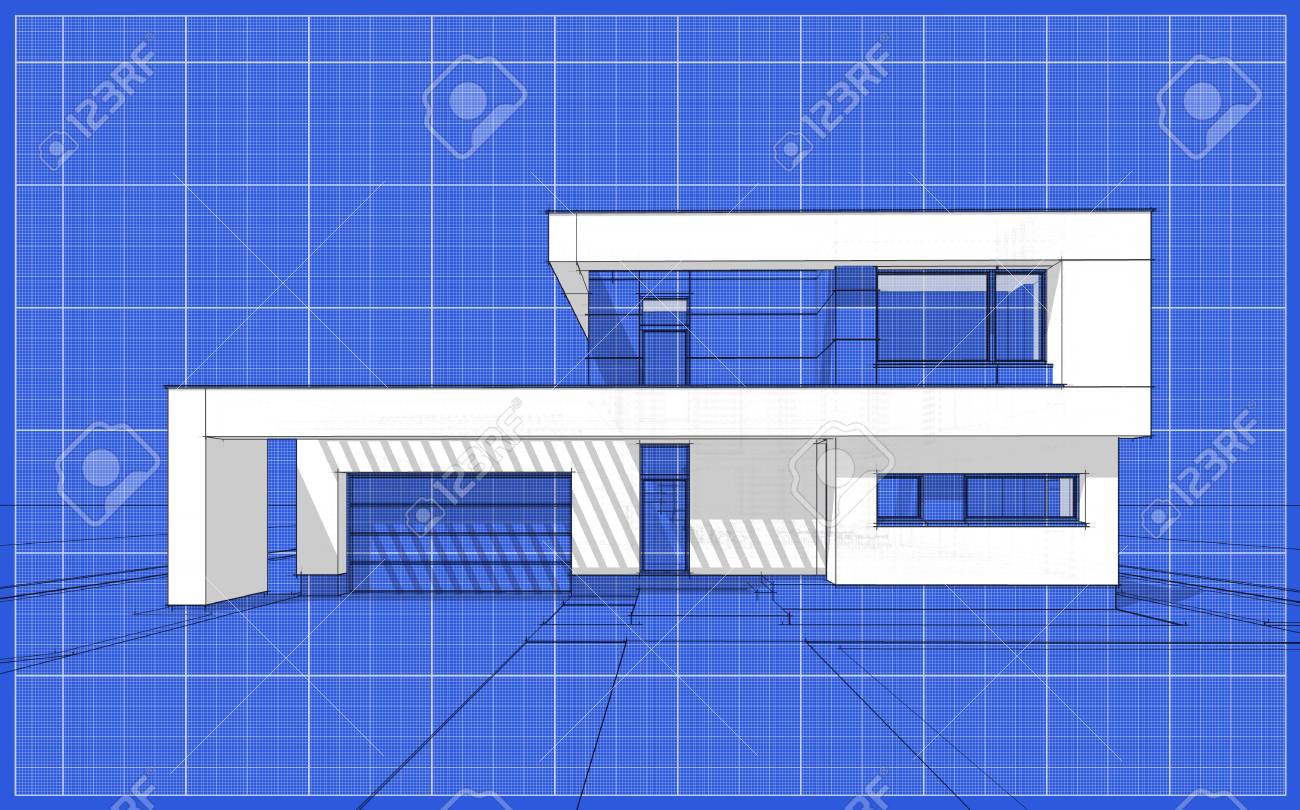 3d render sketch of modern cozy house for sale or rent aqua stock