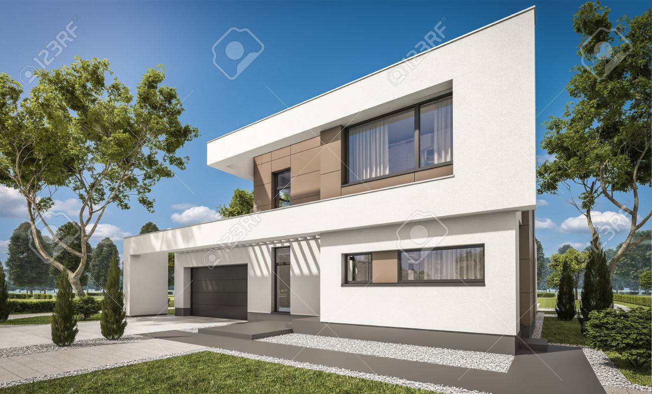 Rendement 3D D\'une Maison Moderne Et Confortable Avec Garage à ... Rendement 3D D\'une Maison Moderne Et Confortable Avec Garage à ...