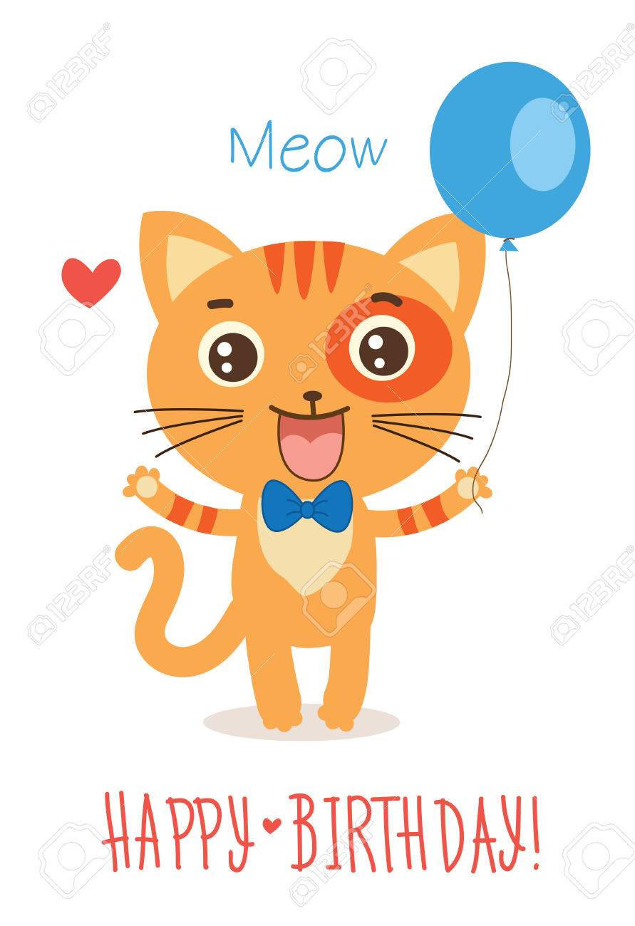Kitty Drole Avec Le Ballon Mignon Vecteur Animal Sur Fond Blanc Carte Drole De Voeux De Chat Carte D Anniversaire Drole De Chat Affiche De Chat Mignon Jouet Cute Cat Chat Mignon Costume