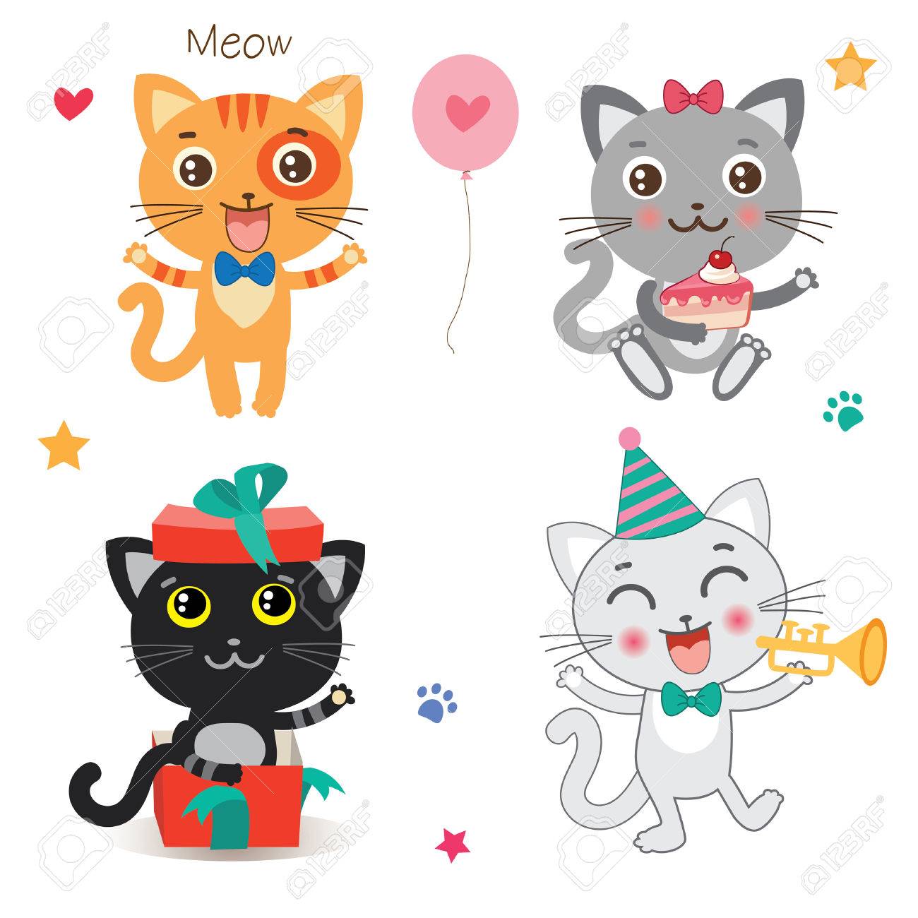 かわいい小さな猫のセットです 漫画の動物の 白の背景にベクトル コレクション かわいい猫の写真 キューティーハニー猫ミーム かわいい猫の図面 猫 のコスチューム 猫グッズとペットボトルの猫のよう のイラスト素材 ベクタ Image