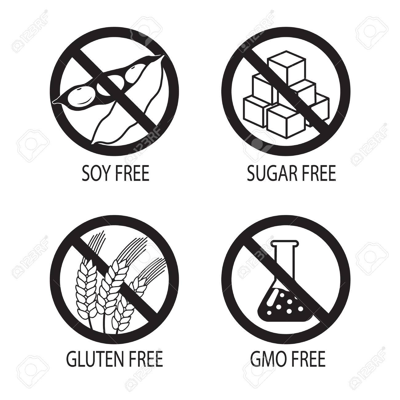 Healthy Food Symbols Gluten Free Sugar Free Gmo Free Soy Royalty Free Cliparts Vectors And Stock Illustration Image 62541065