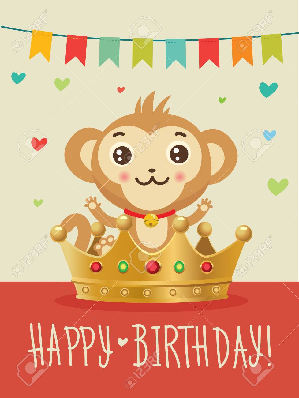 誕生日おめでとうございます 希望 ユーモア 友情 グリーティング カード誕生日画像 面白いお誕生日おめでとう 誕生日の願い お誕生日おめでとう画像 お 誕生日おめでとうカード猿と金の王冠 動物のベクトル のイラスト素材 ベクタ Image