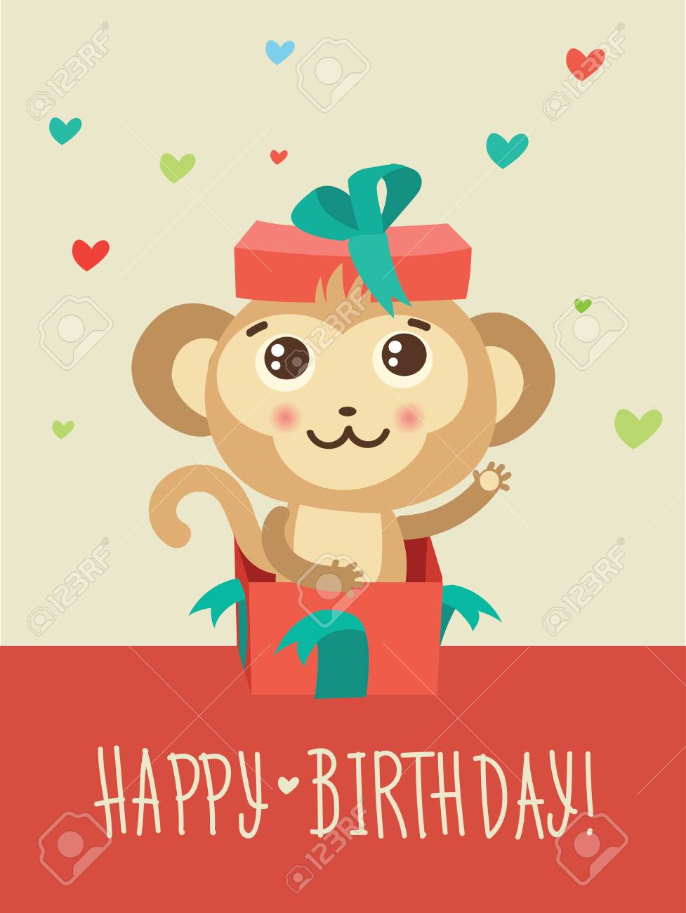 Feliz Amistad Divertido Tarjeta La Con Sorpresa RegaloIlustración Monkey Y Vectorial En Del De Cumpleaños Mono AnimalEl Humor Una Caja Funky qMjLzpSGUV