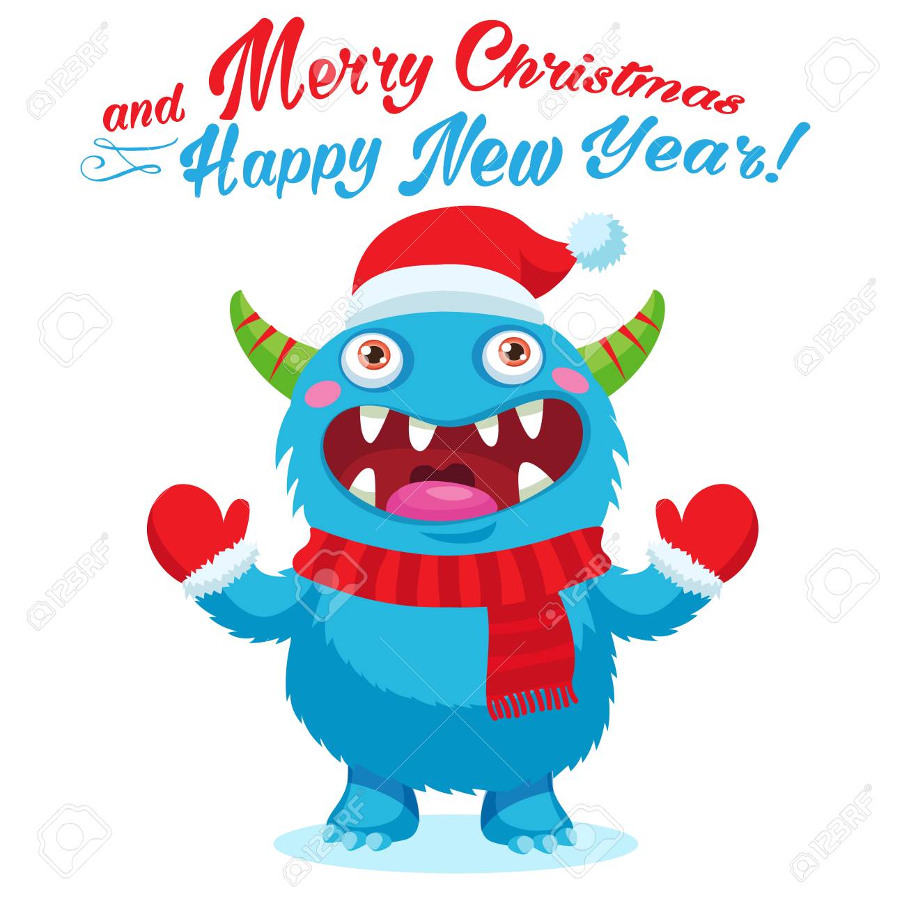 cute christmas monster vector card holiday cartoon mascot merry