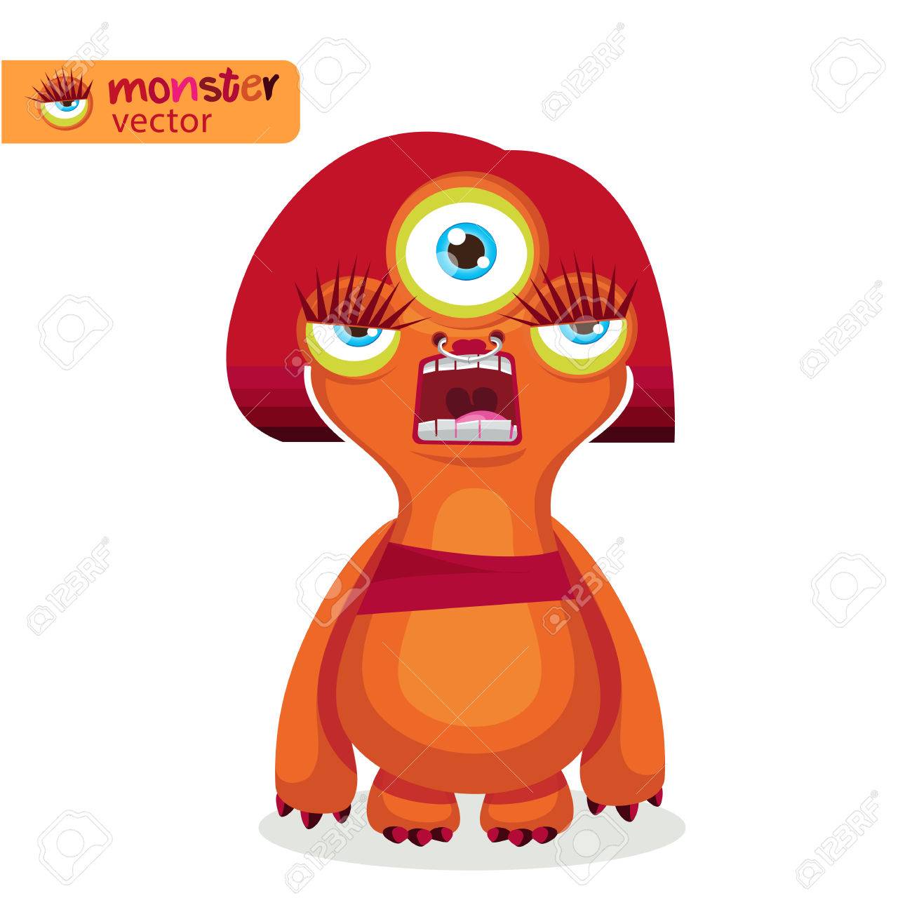 積極的な女性 漫画かわいい女性モンスター Cyclop モンスター娘 怒っているマスコット 白の背景にベクトル イラスト ポスター または衣服に印刷のベクトル のイラスト素材 ベクタ Image