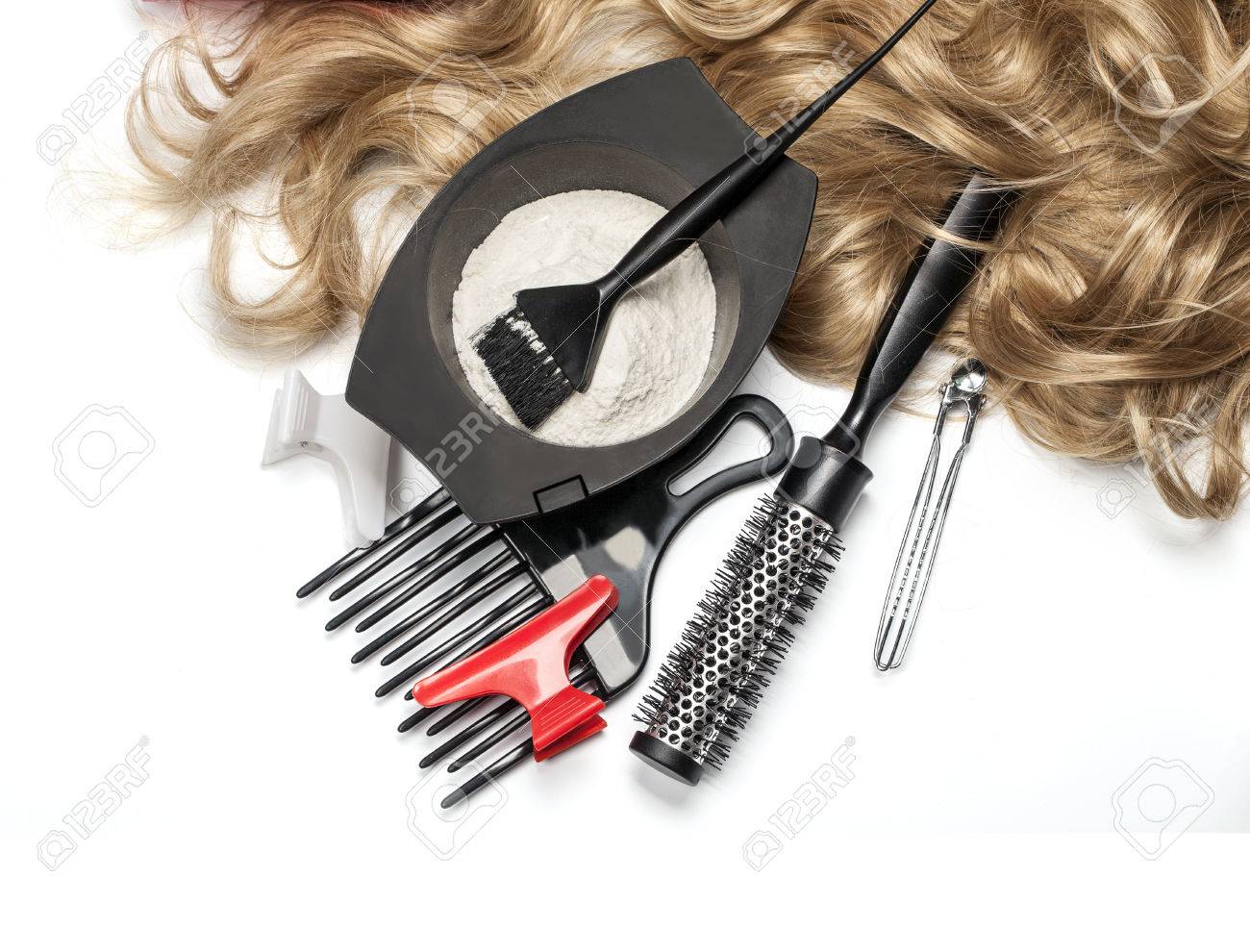 Hairdresser Accessories For Coloring Hair On A White Background ... Hairdresser Accessories For Coloring Hair On A White Background ...