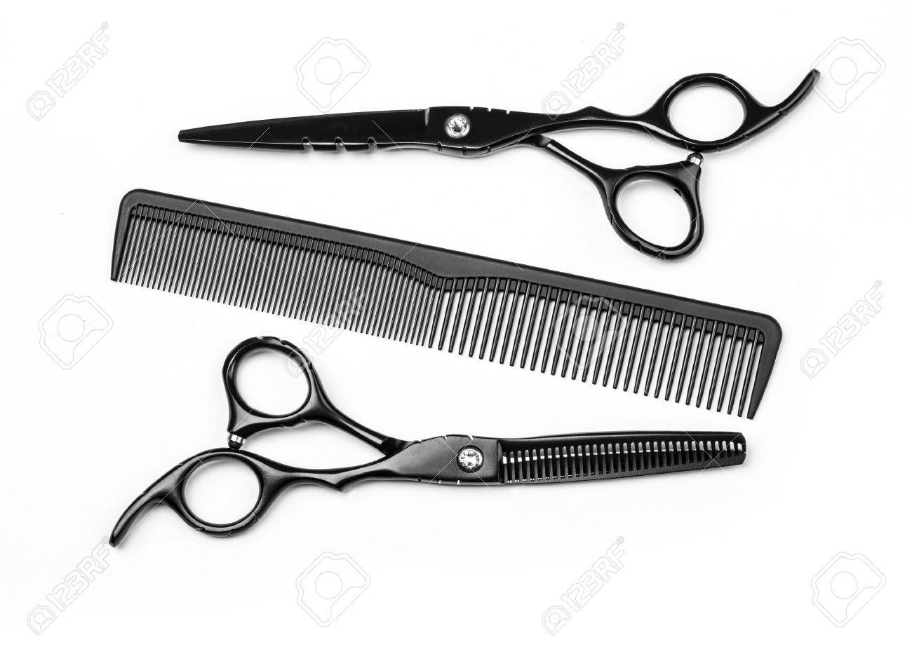 hairdresser accessories comb scissors isolated on white stock