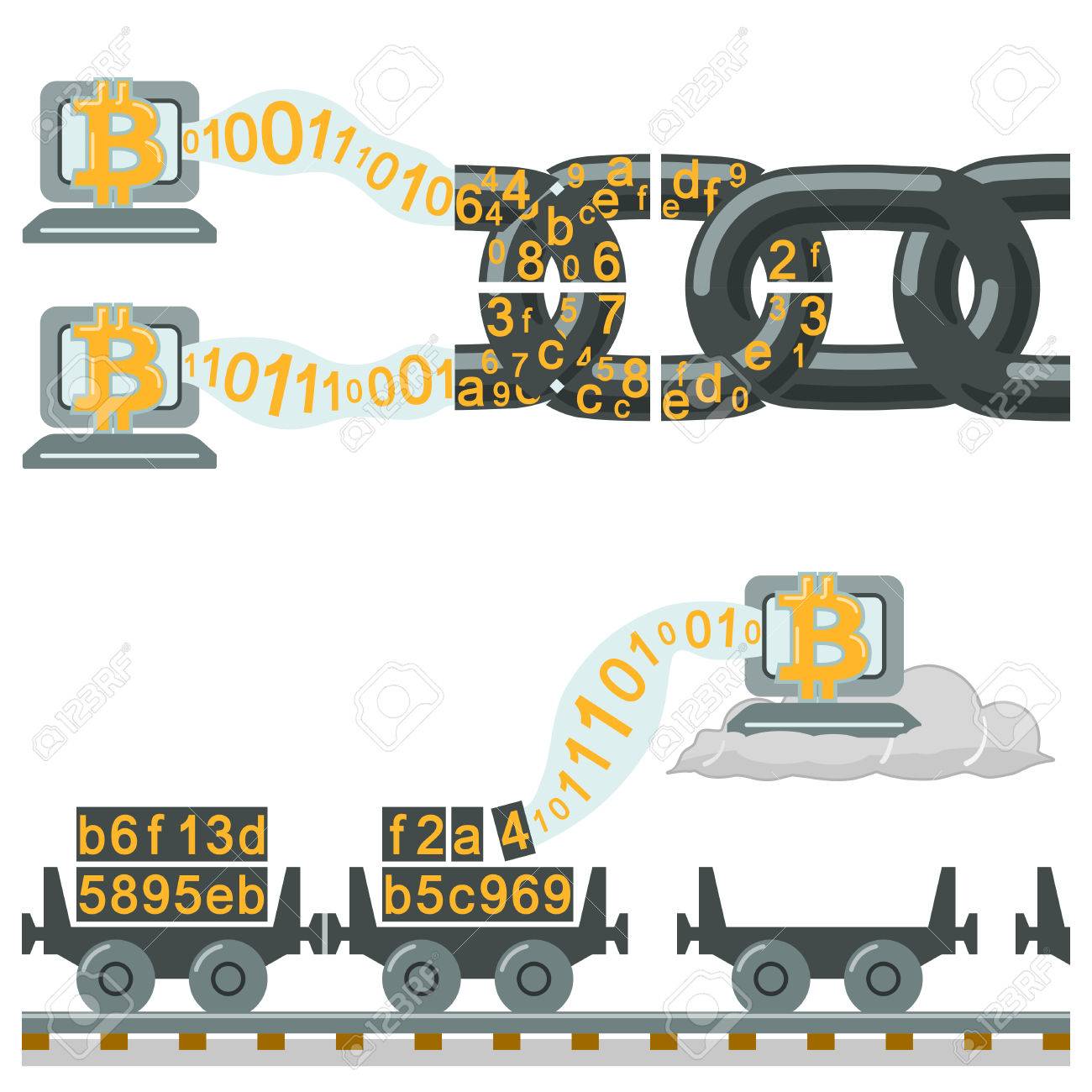 Blockchain technology as chain or railway wagons - 58705469 Blockchain technology as chain or railway wagons - 58705469