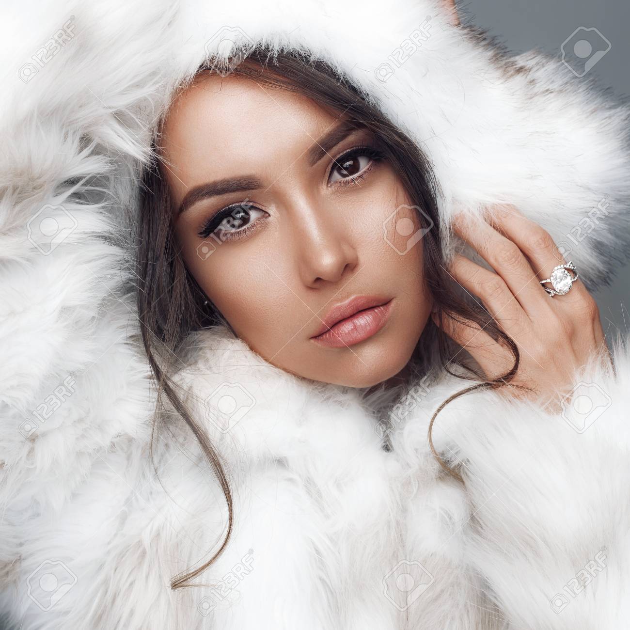 white fur coat and hat