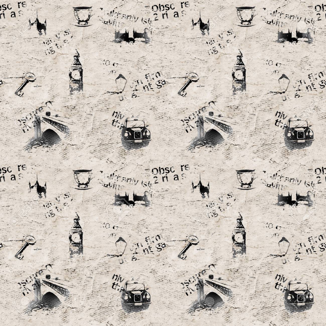Vintage Black And White Newspaper London Grunge Background Seamless Vintage Black And White Newspaper London Grunge Background Seamless