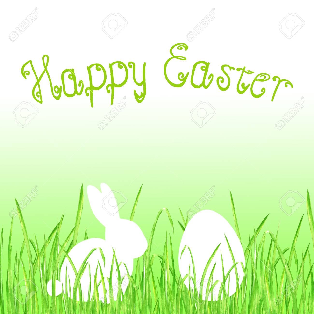 easter bunny rabbit egg hunt lime green gradient background happy easter template design hand drawn