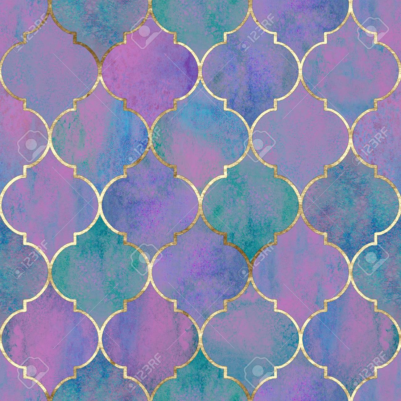 Vintage Decorative Moroccan Seamless Pattern With Gold Line