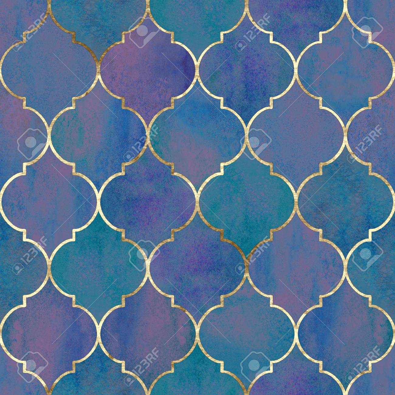 Vintage Decorative Moroccan Seamless Pattern With Gold Line