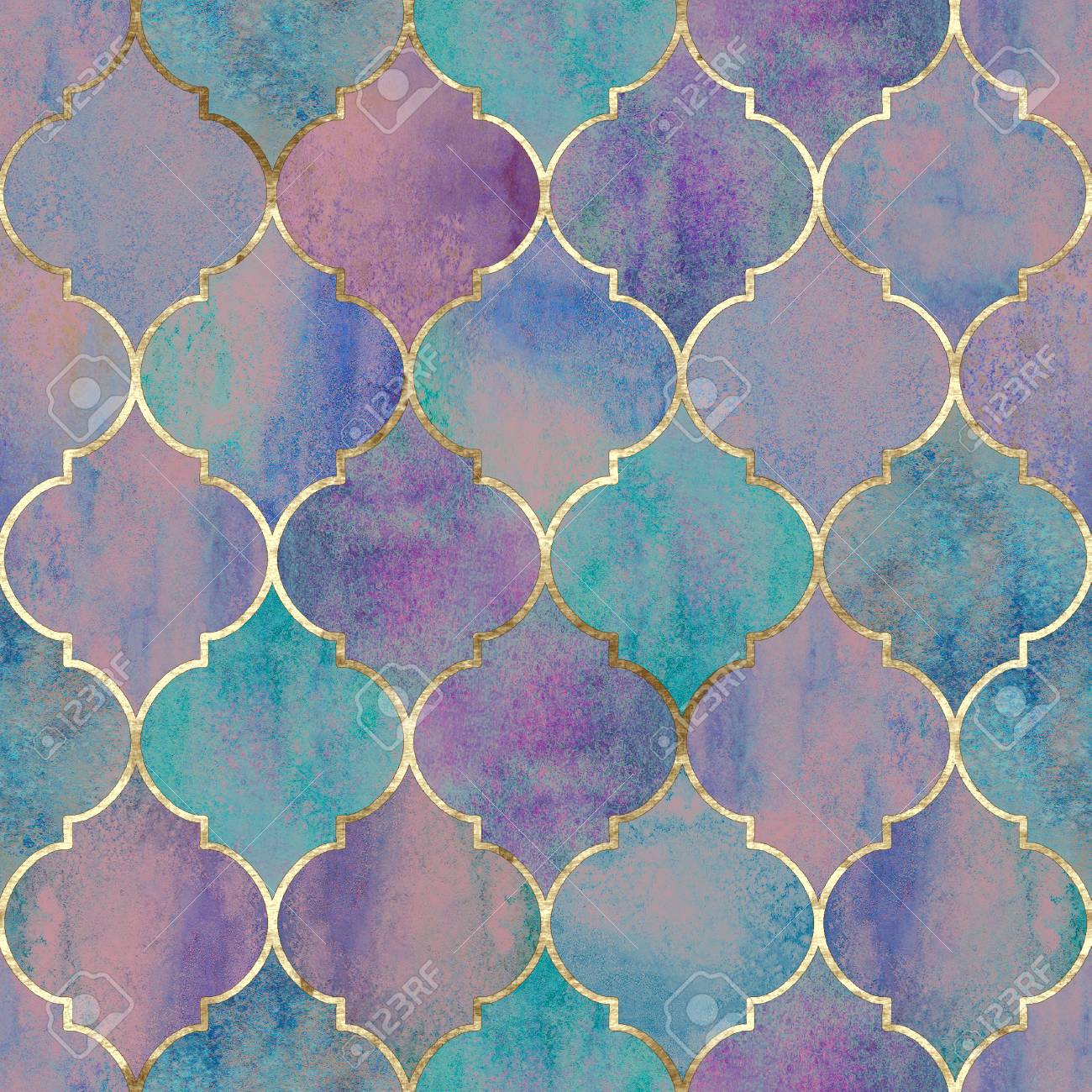Vintage Decorative Moroccan Seamless Pattern With Gold Line