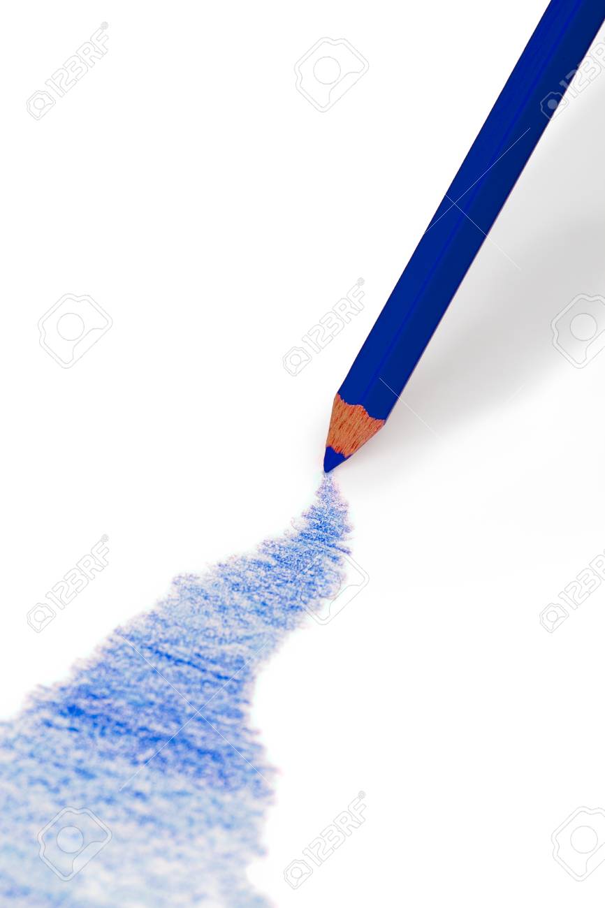 Drawing color pencil over white background blue color