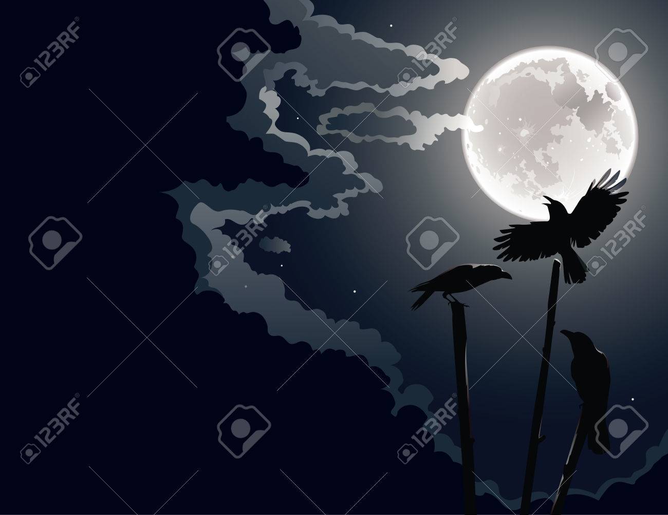 夜の時間でカラスのベクトル イラスト のイラスト素材 ベクタ Image