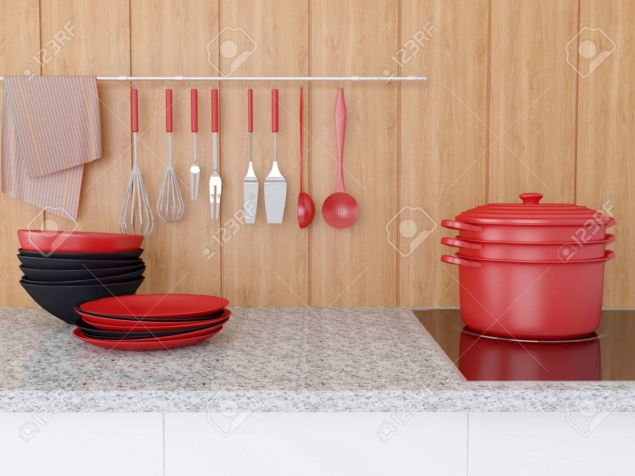 Modern Kitchen Design Kitchenware On The Marble Worktop Utensils Stock Photo Picture And Royalty Free Image Image 35331264