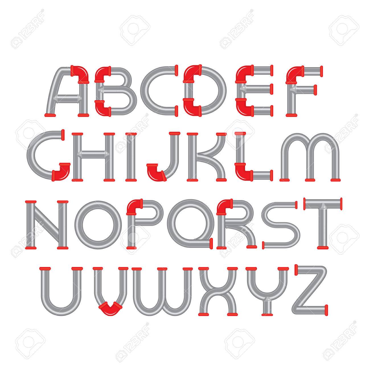 water pipe alphabet with red fittings character design template