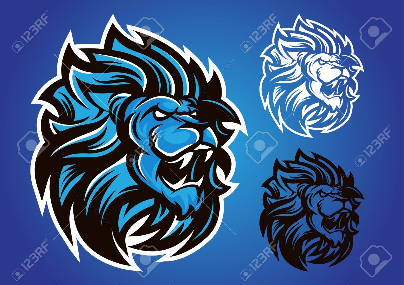 ライオン ブルー エンブレム イラスト デザイン のイラスト素材 ベクタ Image