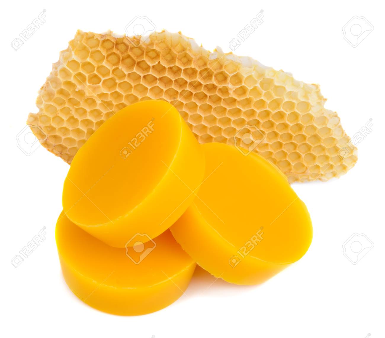 Pieces Of Natural Beeswax And A Piece Of Honey Cell Are Isolated Stock Photo Picture And Royalty Free Image Image 97031016
