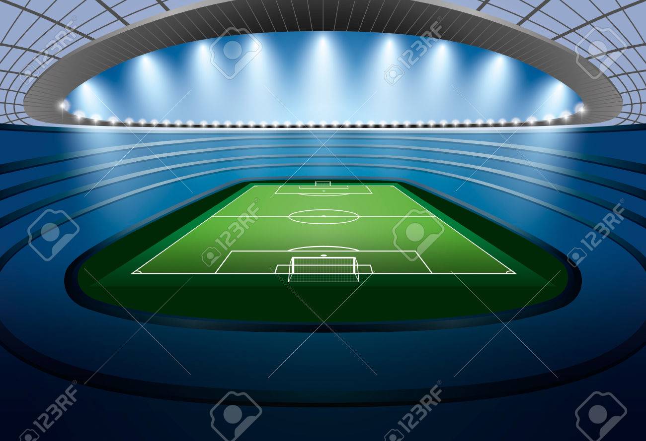 スポット ライトとサッカー スタジアム サッカー スタジアム サッカー競技場 のイラスト素材 ベクタ Image 5000