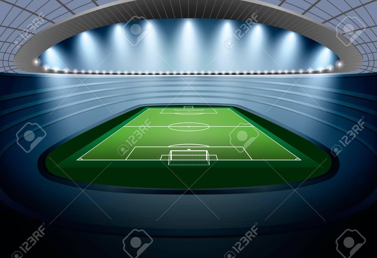 スポット ライトとサッカー スタジアム サッカー スタジアム サッカー競技場 のイラスト素材 ベクタ Image 5001