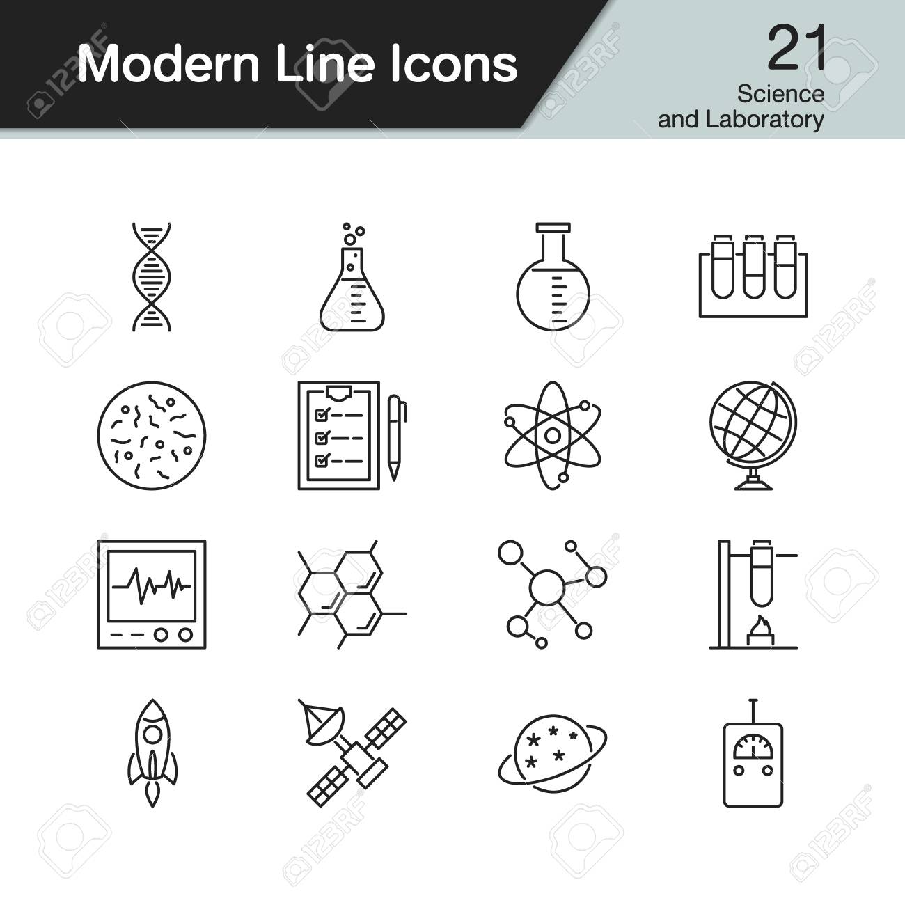 science and laboratory icons modern line design set 21 for