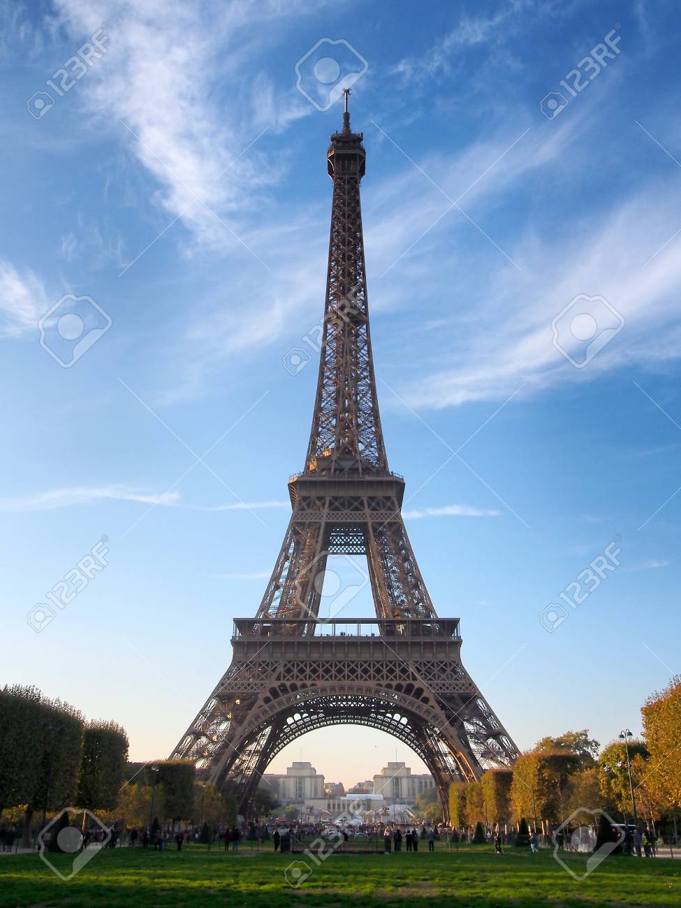 Color Image Of The Eiffel Tower On Blue Sky Background, Clouds - Color Image Of The Eiffel Tower On Blue Sky Background, Clouds