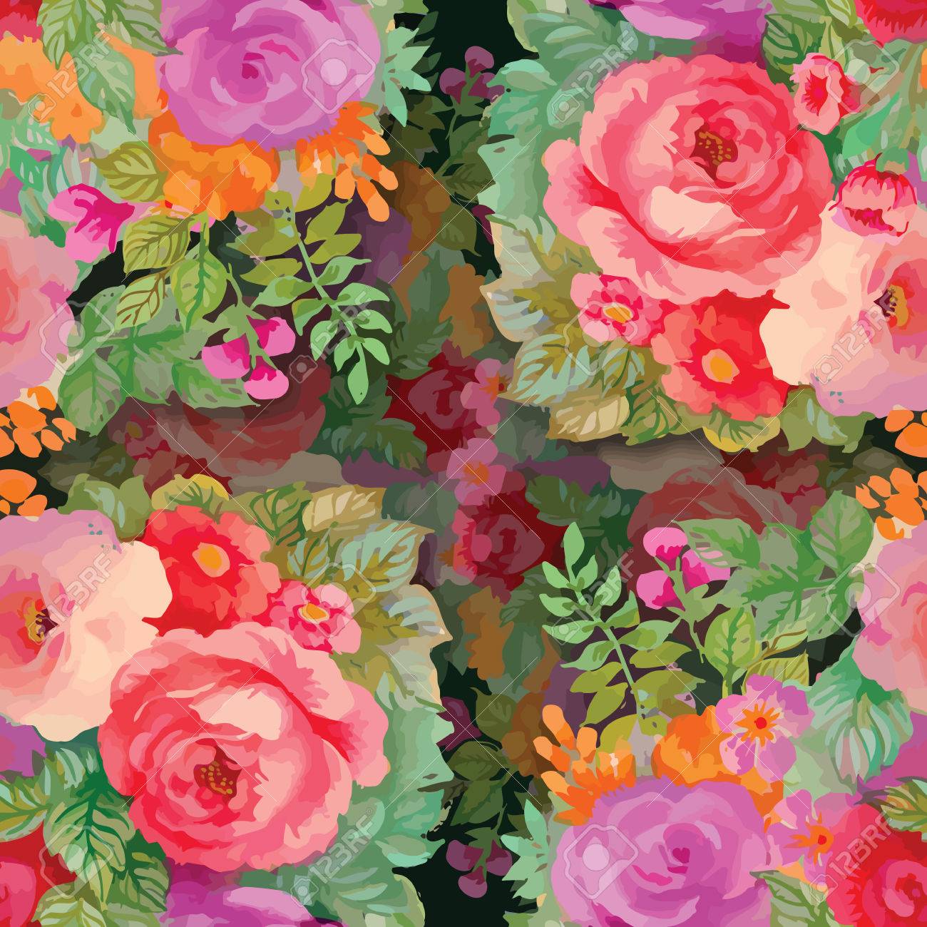 Seamless patterns with Beautiful flowers, watercolor illustration - 41115975 Seamless patterns with Beautiful flowers, watercolor illustration - 41115975