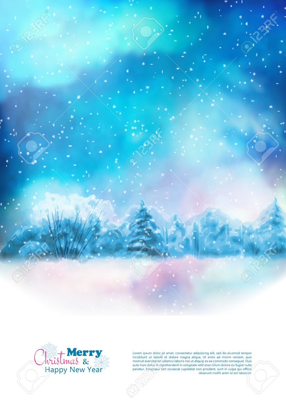 vector watercolor winter christmas flyer with night landscape winter flyer