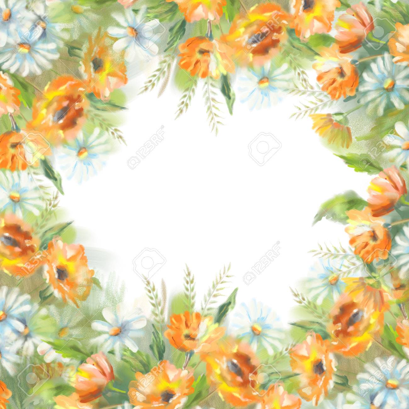 Aquarell-Illustration Gemalten Blumen Grenze Über Einem Weißen. Der  Ursprüngliche Botanische Garten Natur Kunst Lizenzfreie Fotos, Bilder Und  Stock Fotografie. Image 50655273.