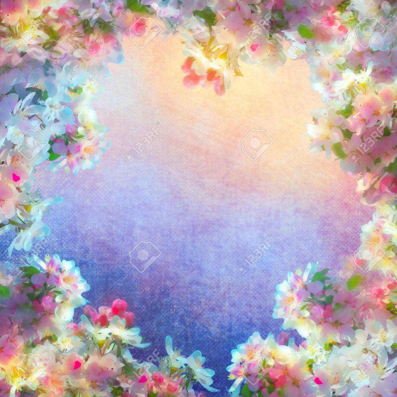 春桜ヴィンテージ背景 キャンバスにさくらの花 表現力豊かなぼろぼろの布テクスチャの絵 の写真素材 画像素材 Image