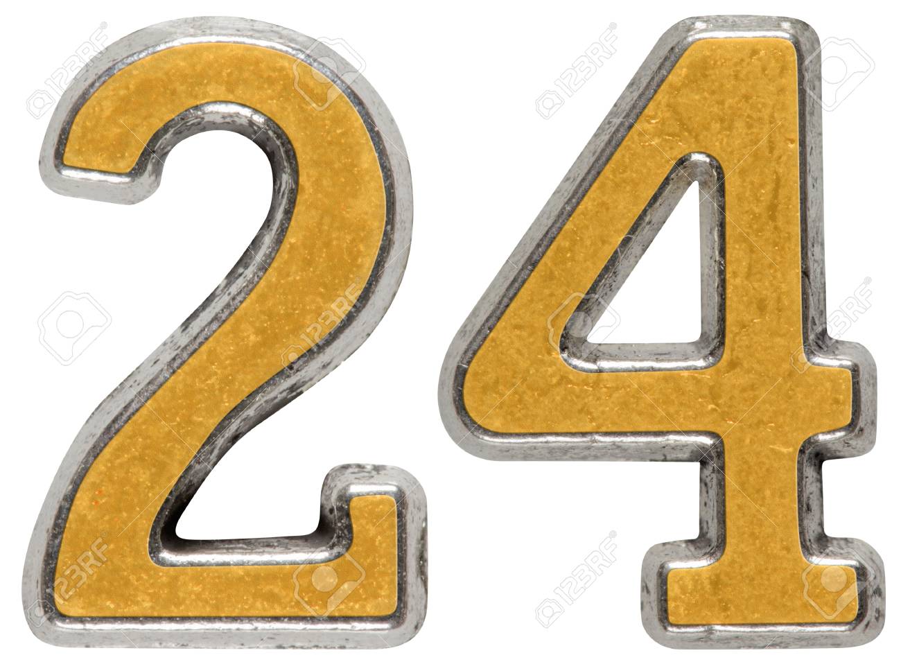 数字 24 24 白い背景で隔離の金属します の写真素材 画像素材 Image