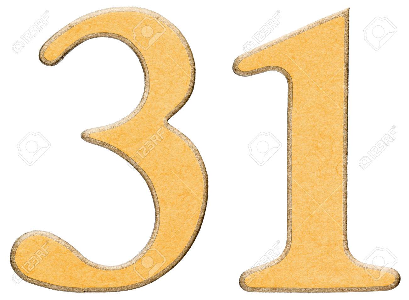 31 31 個 黄色インサートと 白い背景で隔離は木材の数字 の写真素材 画像素材 Image