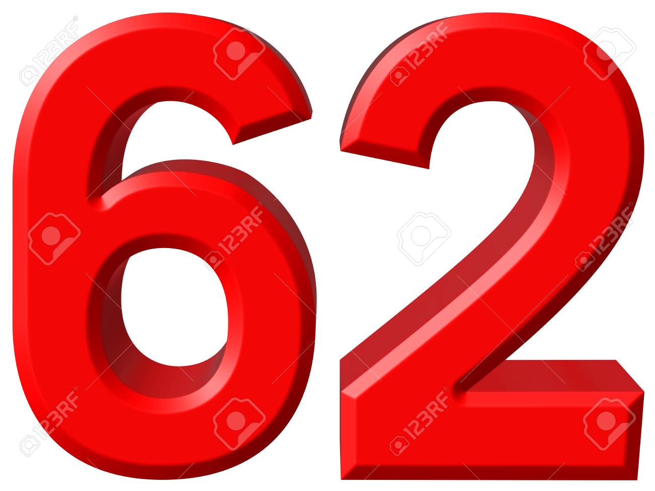 Numeral 62, Sixty Two, Isolated On White Background, 3d Render