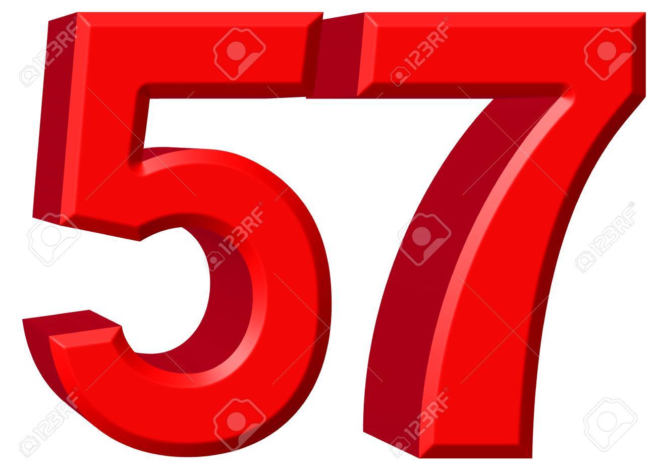Numeral 57, fifty seven, isolated on white background, 3d render Stock Photo -