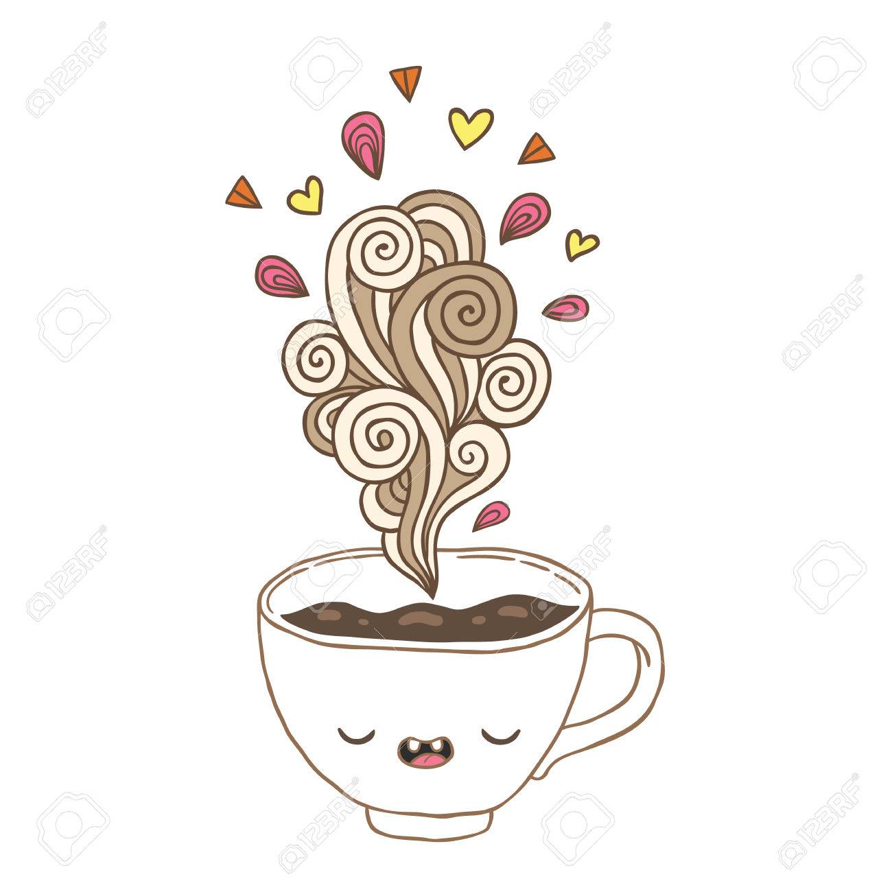 Cute Cartoon Coffee Cup With Doodle Steam And Hearts Stock Vector Cute Cartoon Coffee Cup With Doodle Steam And Hearts Stock Vector