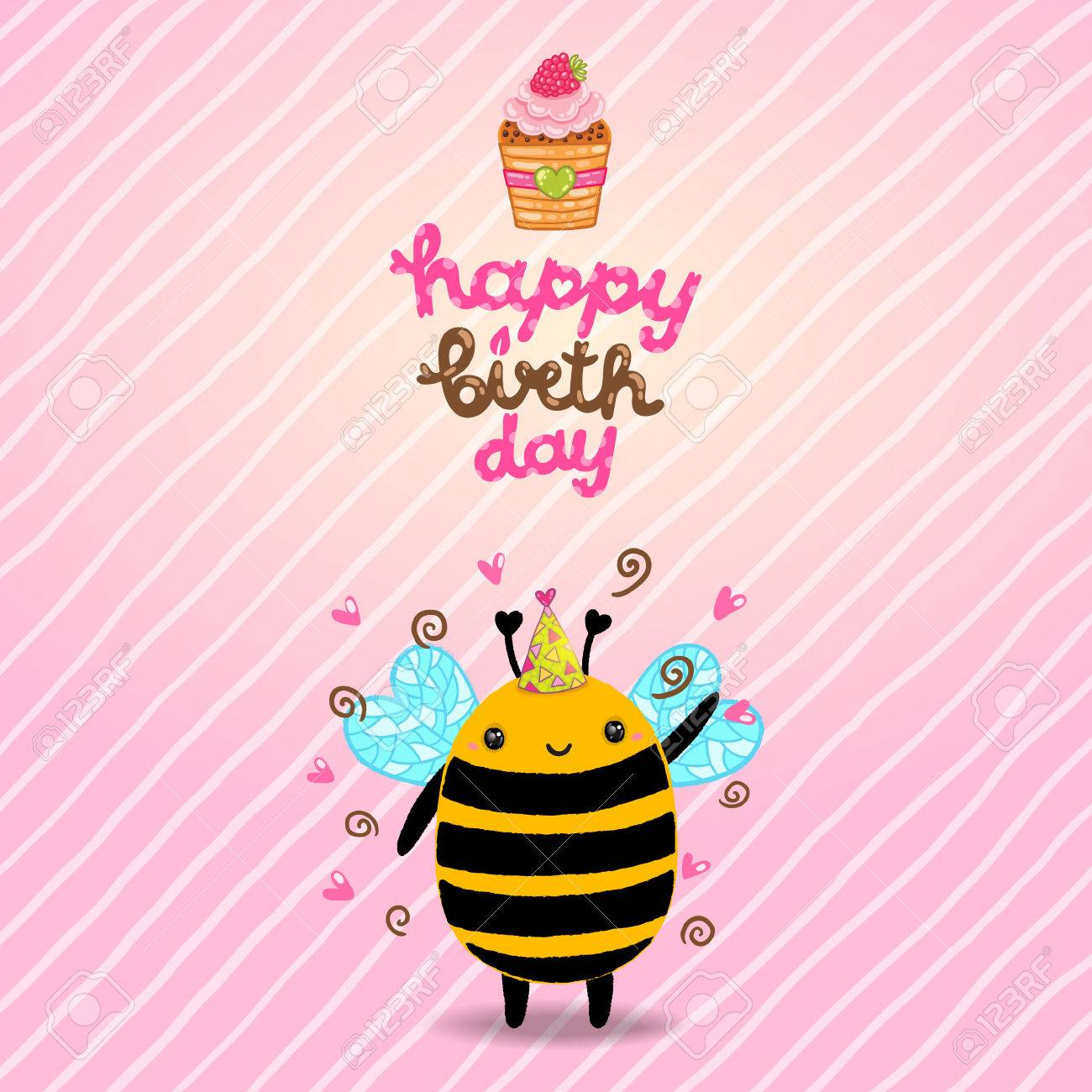 Happy Birthday Card Background With A Bee. Vector Holiday Party.. Royalty  Free Cliparts, Vectors, And Stock Illustration. Image 29315655.