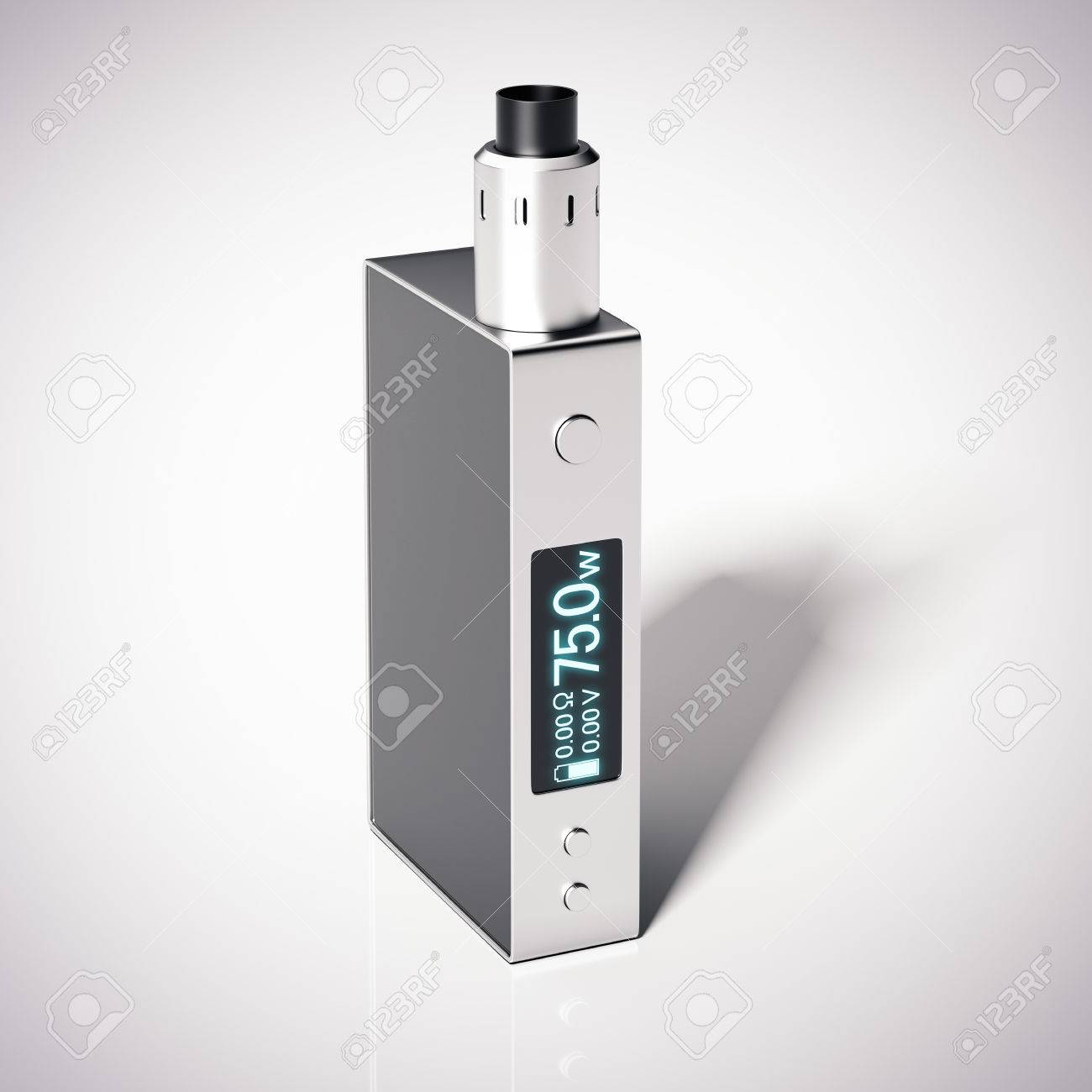 Box Mod E-Zigarette Mit Metall Reparierbare Abtropfen Zerstäuber.  3D-Rendering Lizenzfreie Fotos, Bilder und Stock Fotografie. Image 60340053