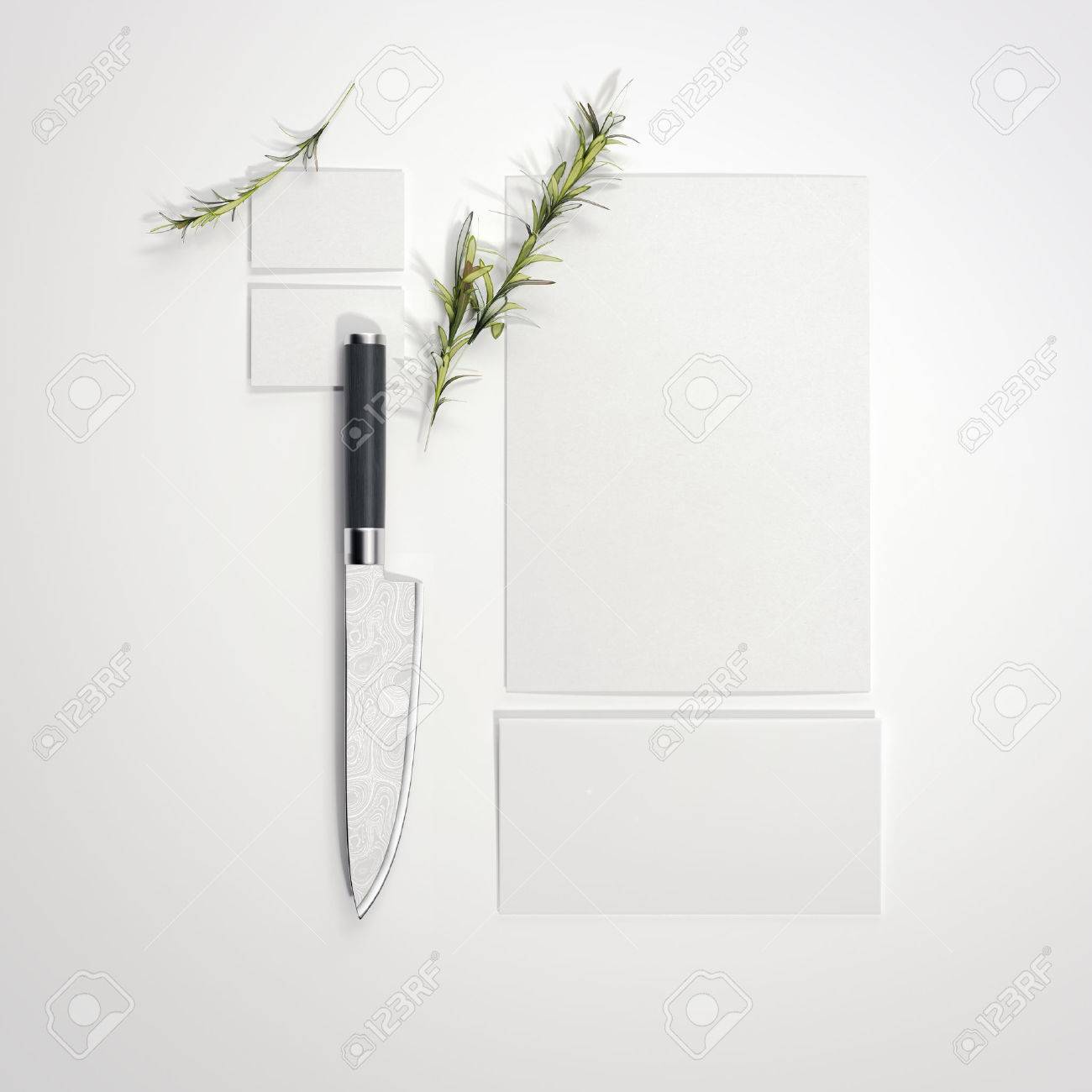 restaurant mockup with sharp knife on bright floor 3d rendering