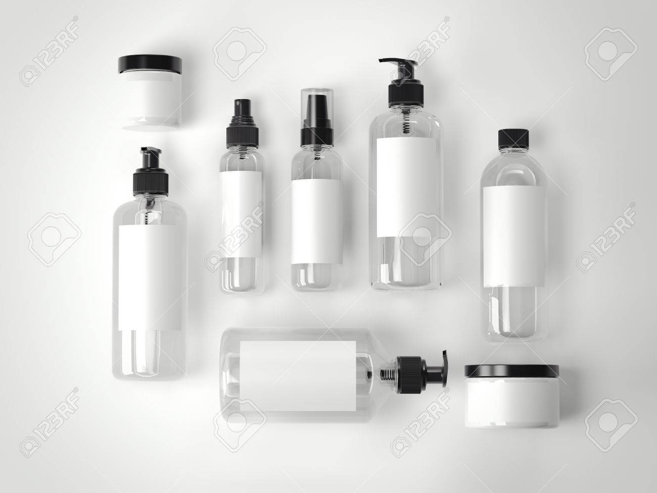 白い床に美容化粧品プラスチック容器のセットです 3 D レンダリング の写真素材 画像素材 Image 68182867