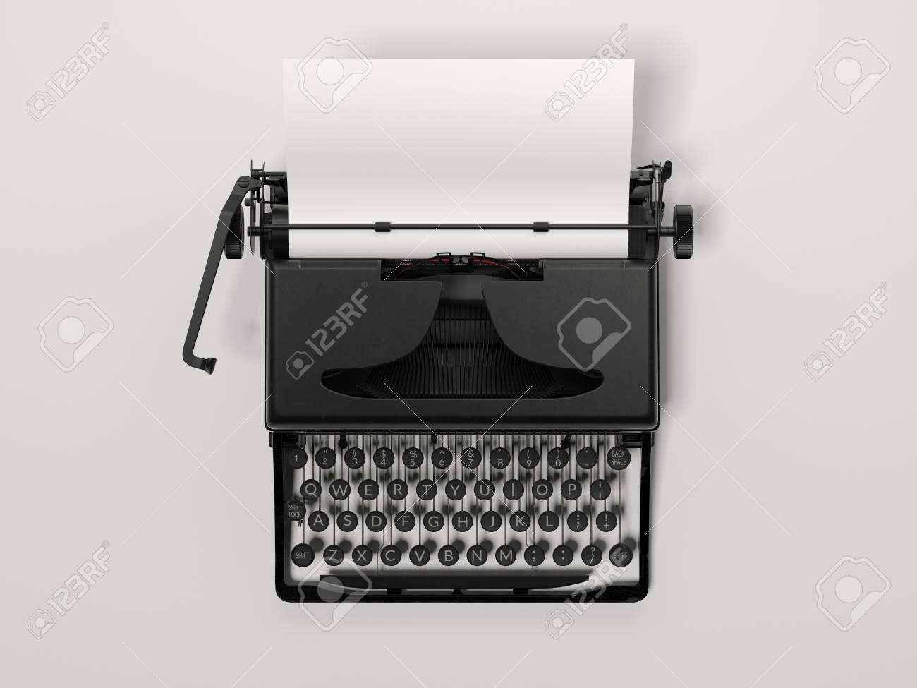 Black stylish typewriter with blank paper sheet. 3d rendering - 85946553 Black stylish typewriter with blank paper sheet. 3d rendering - 85946553