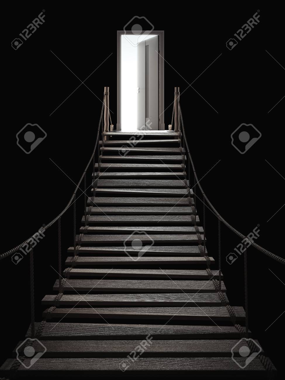 opening door with light inside at the end of bridge 3d rendering stock photo opening n28 light