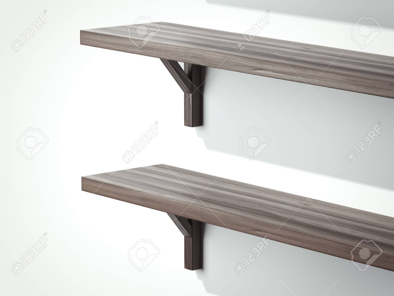 Two shalves on the white wall. 3d rendering - 92280224 Two shalves on the white wall. 3d rendering - 92280224