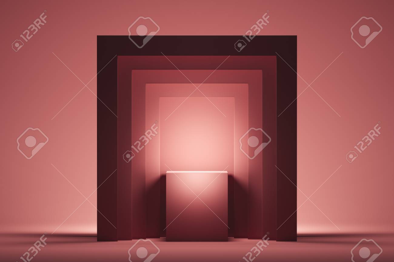 Showcase with empty space on pedestal on pink square background. 3d rendering. - 117814160 Showcase with empty space on pedestal on pink square background. 3d rendering. - 117814160